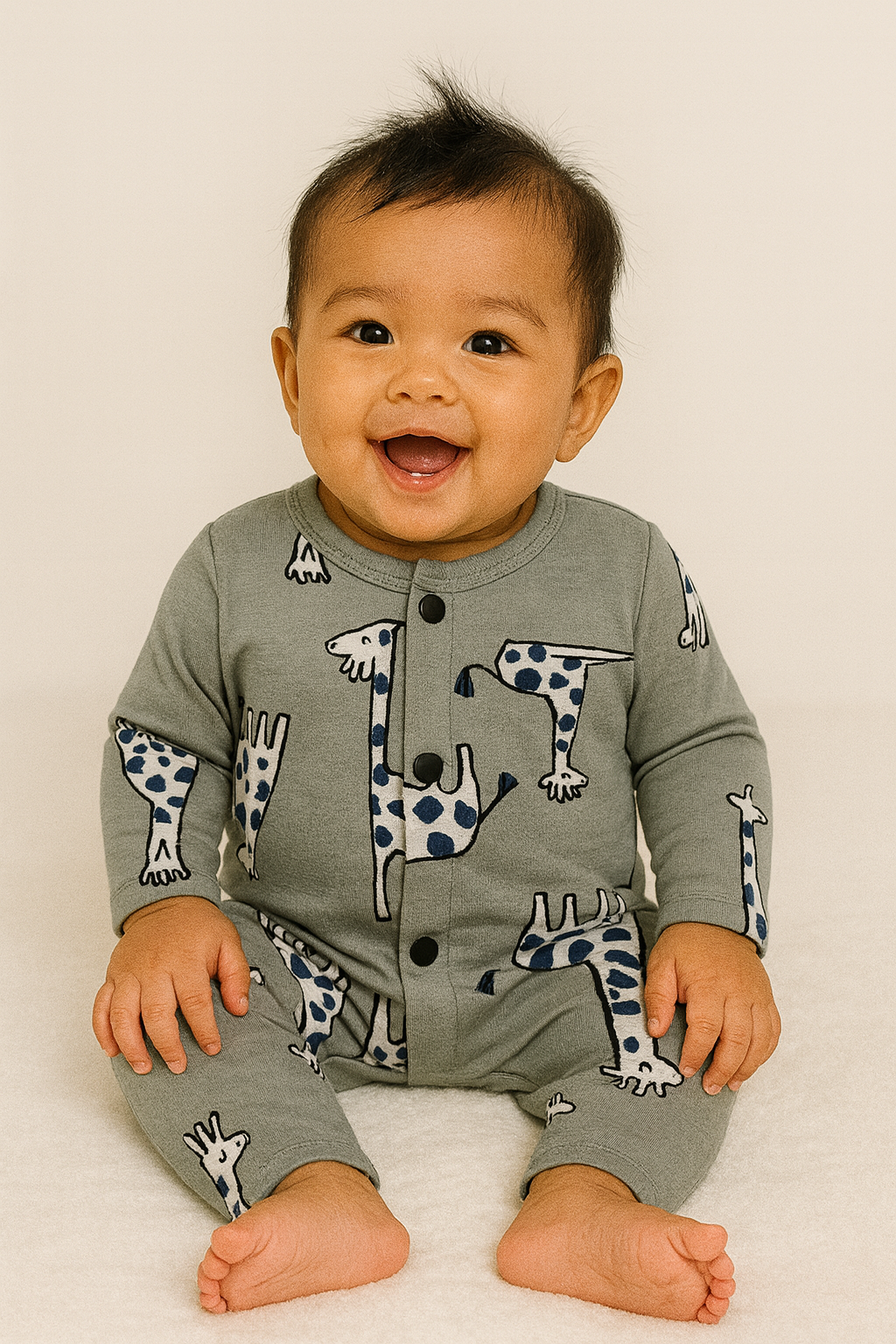 Front Open Full sleeves Cotton Tshirt with Pant (Green Shade Giraffes)