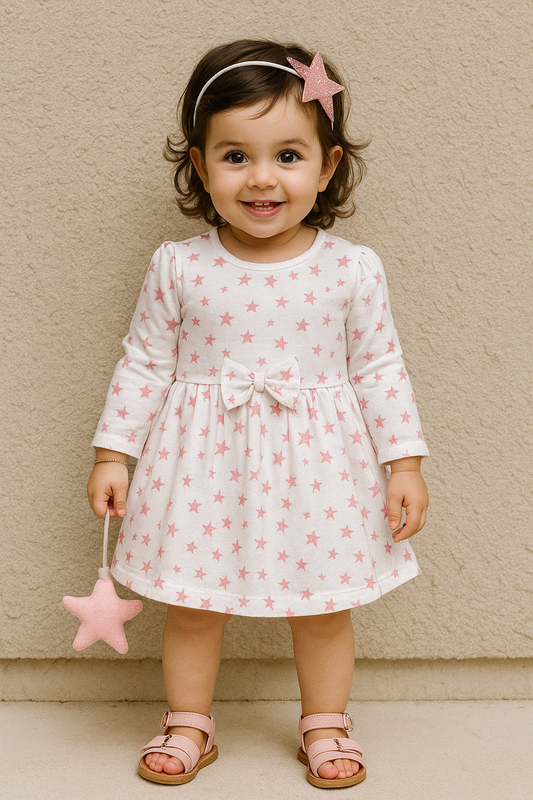 Full Sleeves BOW Frocks (Orange Stars)