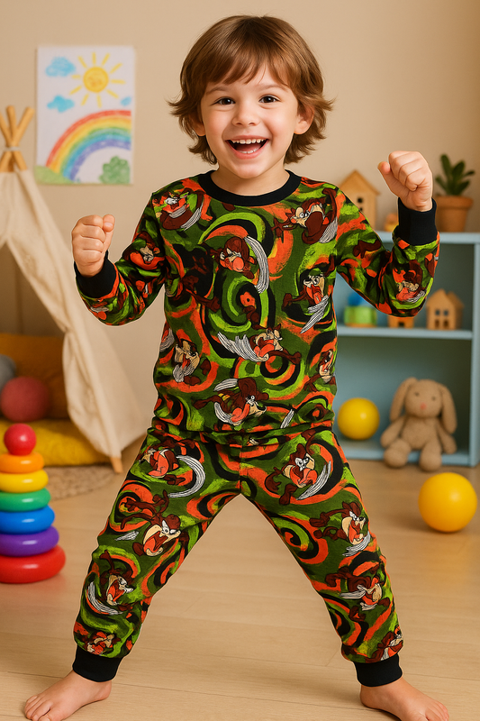 Kids’ Loungewear Set (Green Orange Swril) (4-10 Yrs)