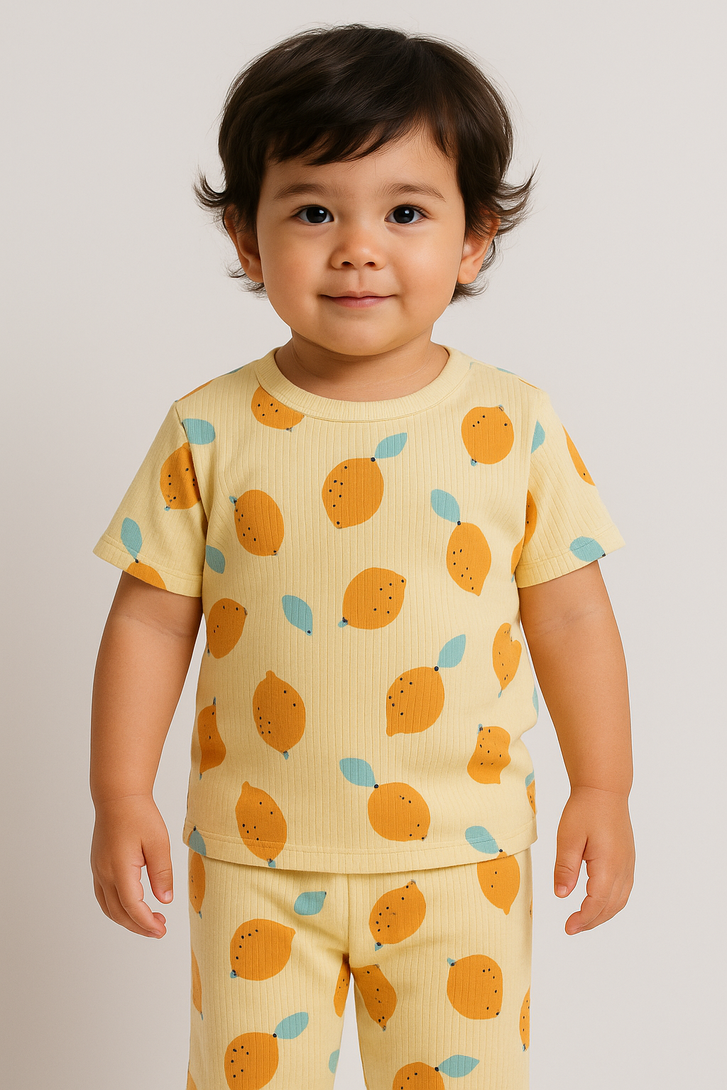 Premium Ribbed Shorts sleeves Tshirt with Pant (Lemon Yellow) (2-4 Yrs)