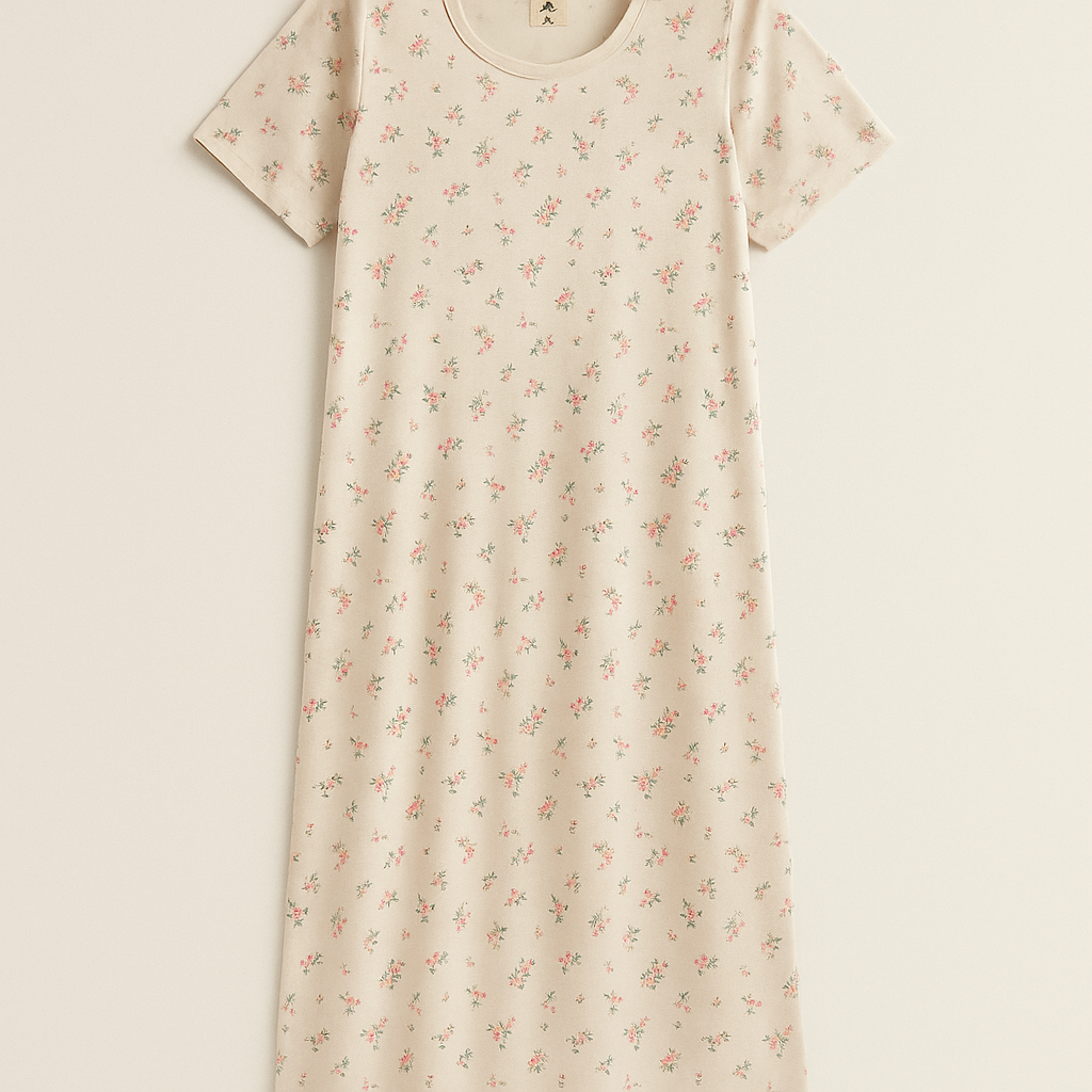 Women's Long POLO A-Line Top (White Floral)