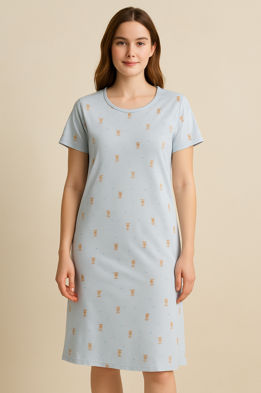 Women's Long POLO A-Line Top (Blue mini tedddy)