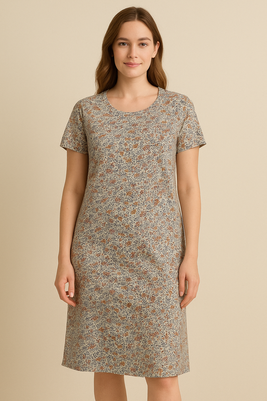 Women's Long POLO A-Line Top (Cute small Flowers)