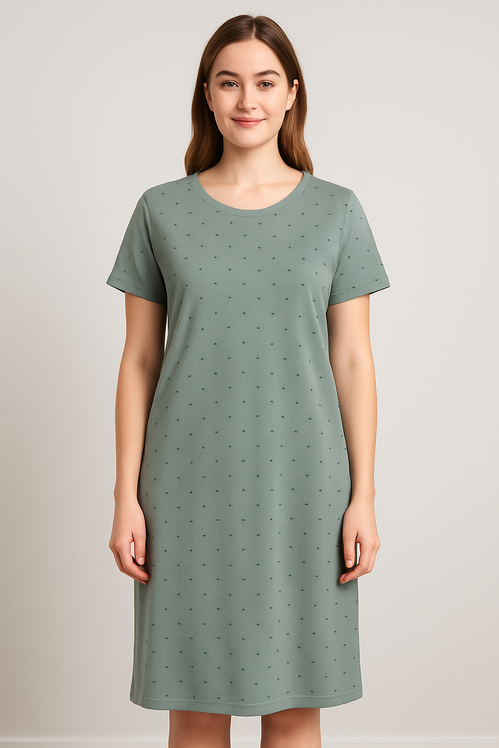 Women's Long POLO A-Line Top (Light Pista Green Motif)