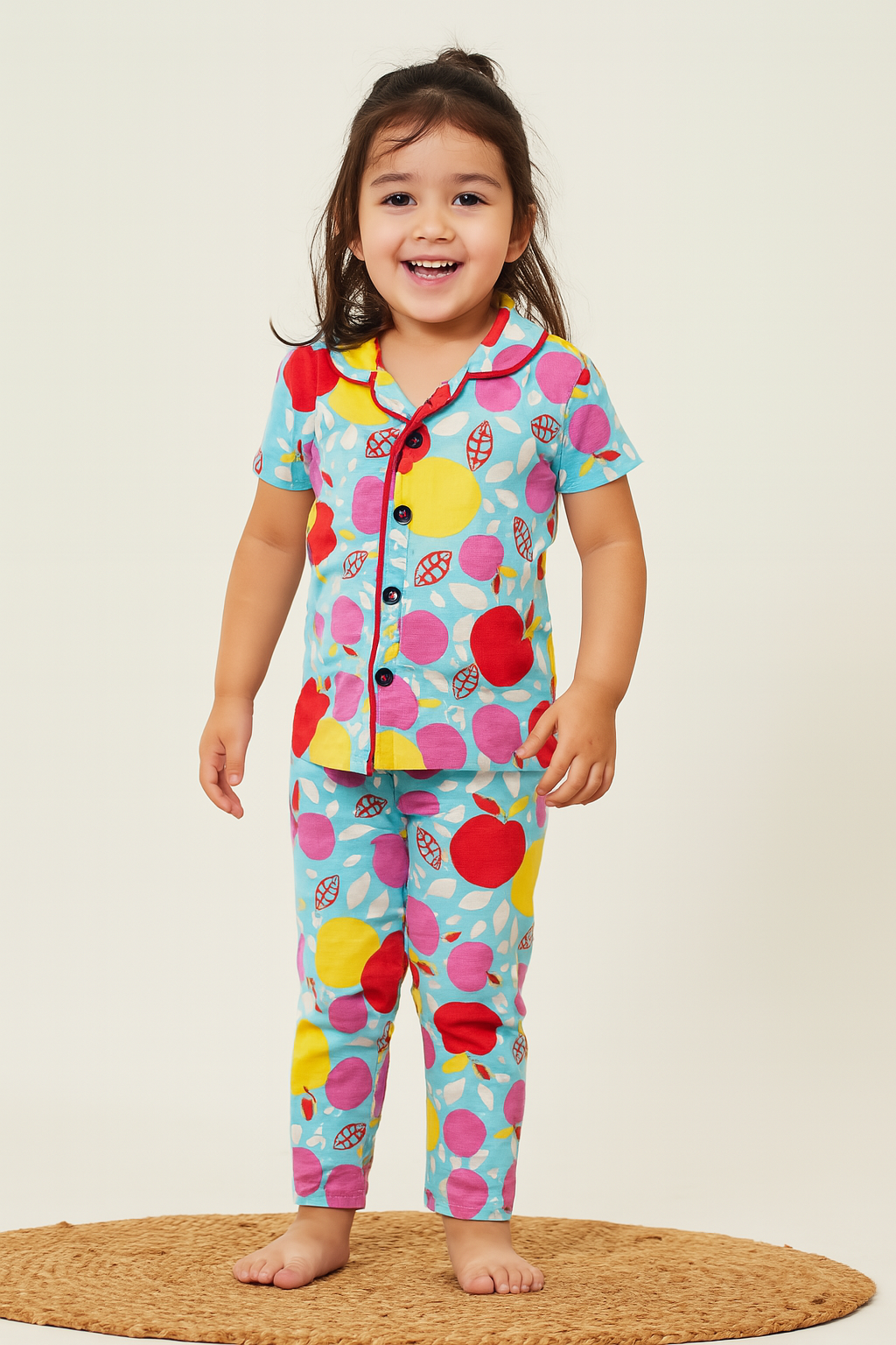 Kid's Collar night Suits (Colorful Apples)