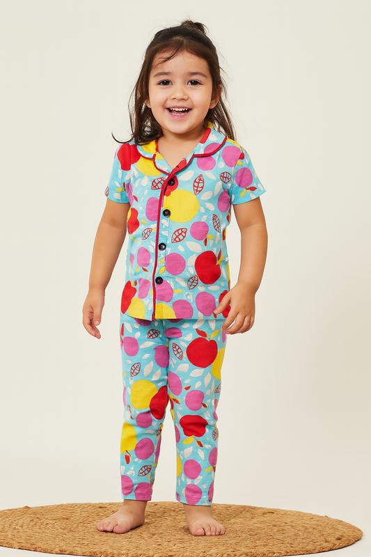 Kid's Collar night Suits (Colorful Apples)