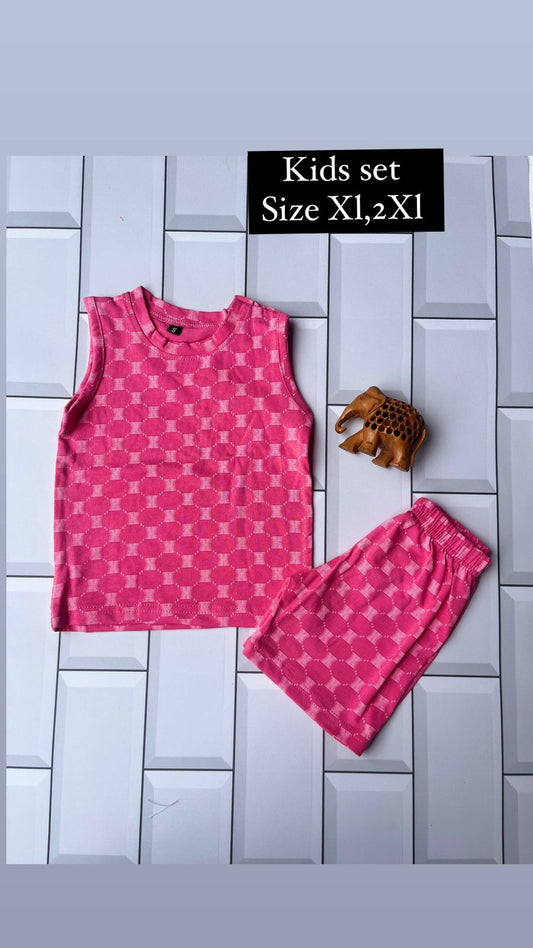 Sleeveless Shorts Sets(Pink small checks) - sanright