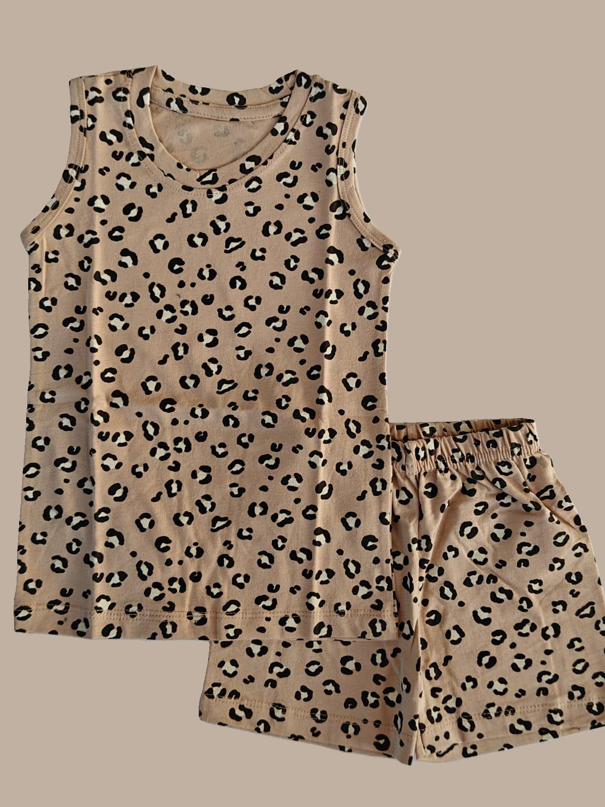 KIDS SLEEVLESS SET LEOPARD PRINT - sanright