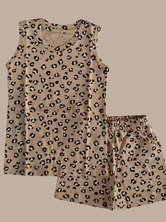 KIDS SLEEVLESS SET LEOPARD PRINT - sanright