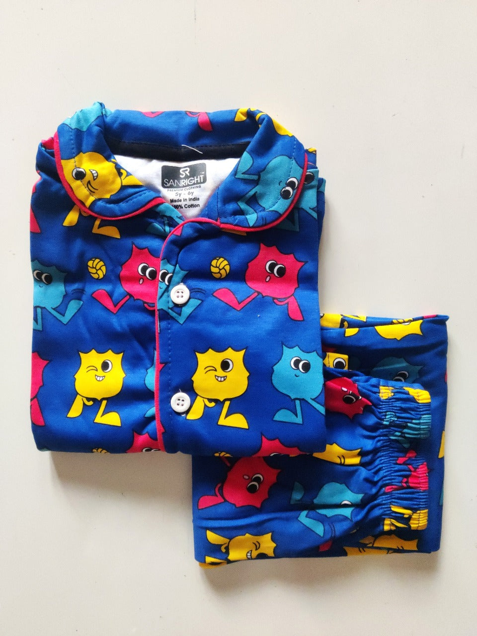 Kid's Collar night Suits (Happy Blue) - sanright