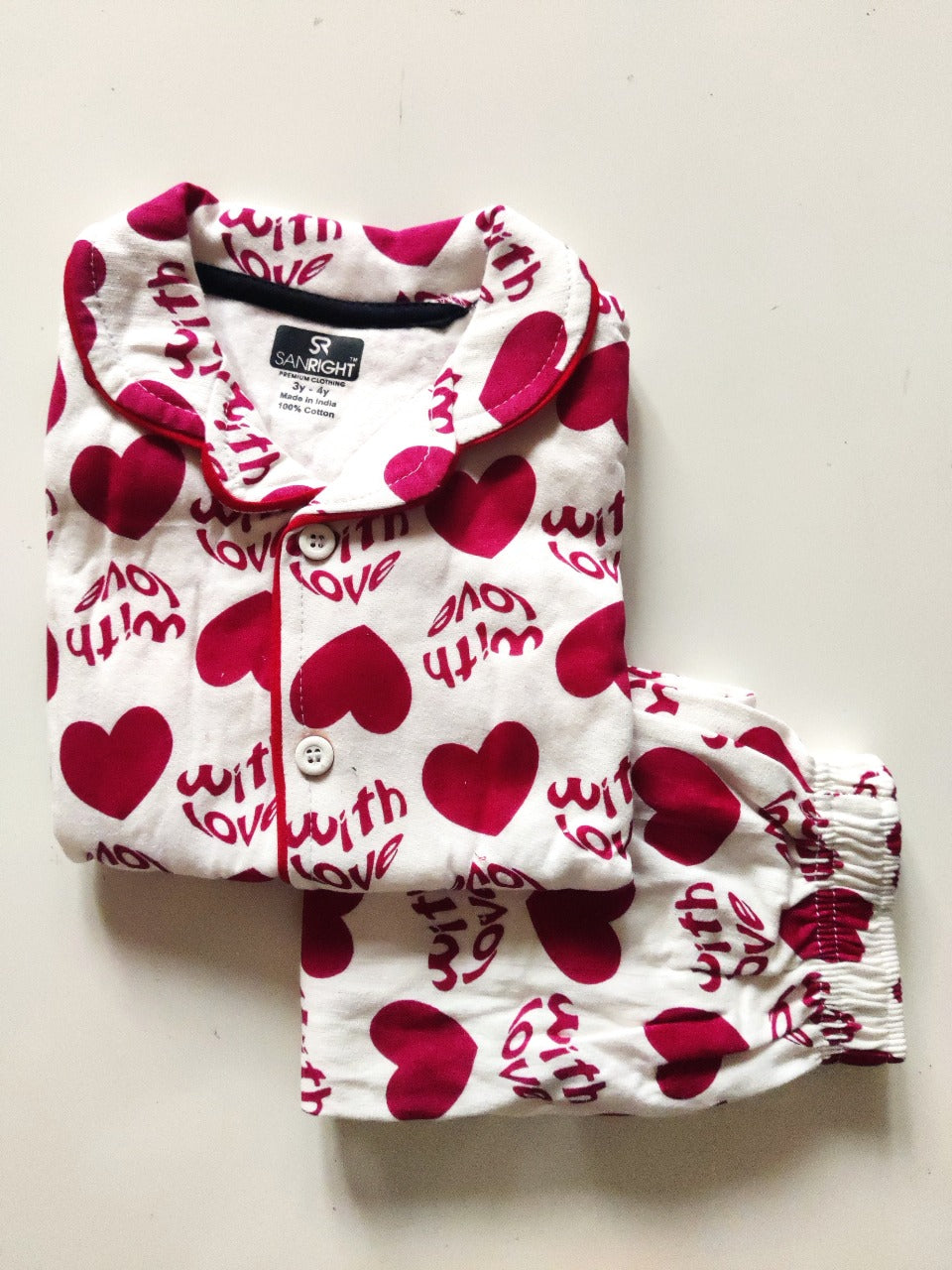 Kid's Collar night Suits (Red Heartin) - sanright