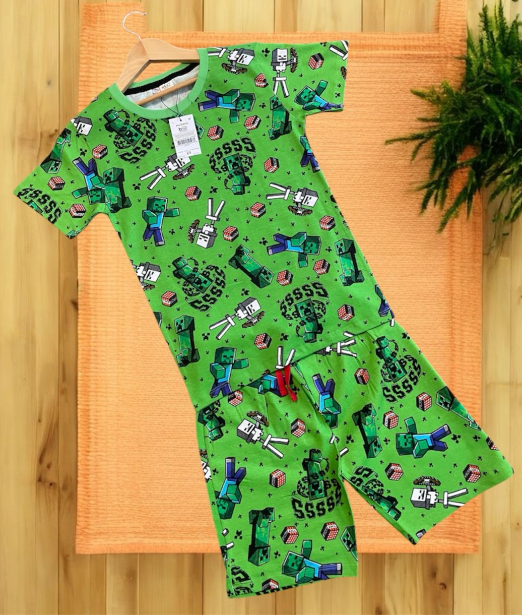 Shorts Sleeves Tshirt with Shorts Sets (Green Robotics) - sanright