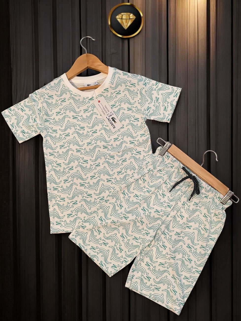 Shorts Sleeves Tshirt with Shorts Sets (White Crocodile)