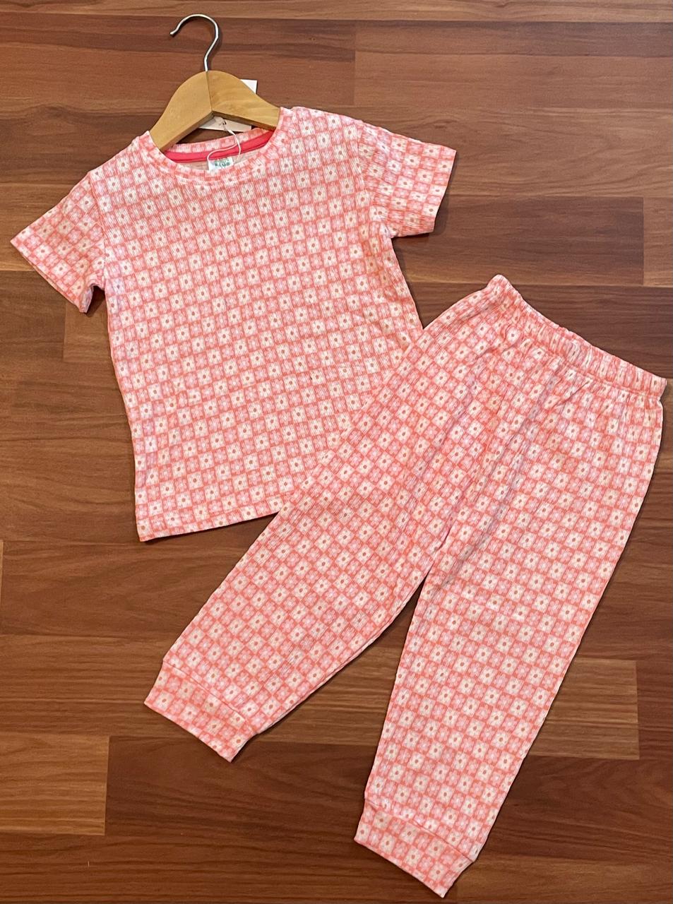 Premium Ribbed Shorts sleeves Tshirt with Pant (Crushed Pink)