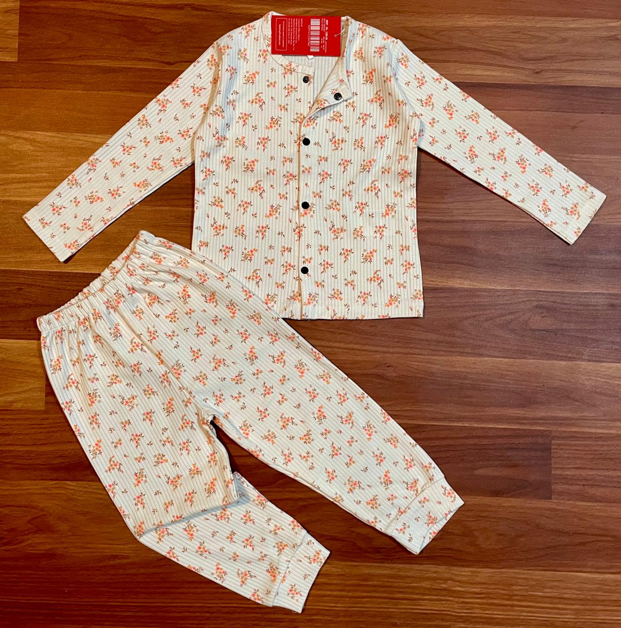 Kid's Front Open Lounge Wear Sets (Crushed White&Orange)