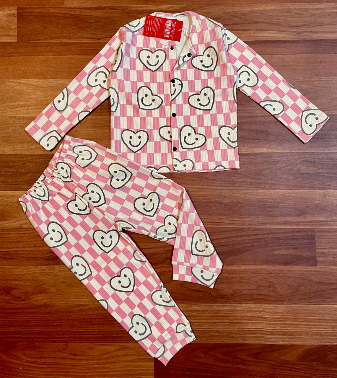 Kid's Front Open Lounge Wear Sets (Pink Heartin)