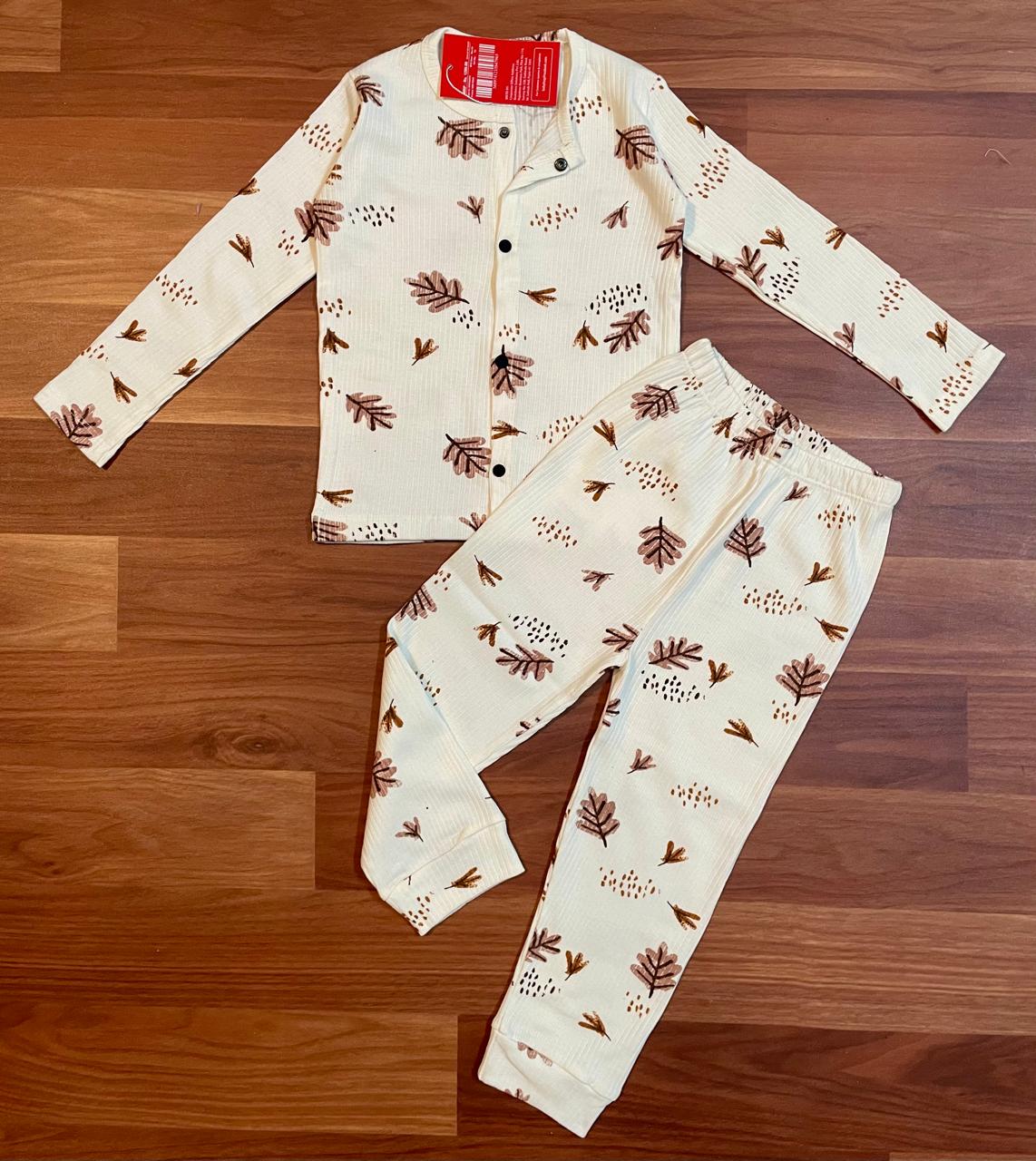 Kid's Front Open Lounge Wear Sets (Brown Leaf)