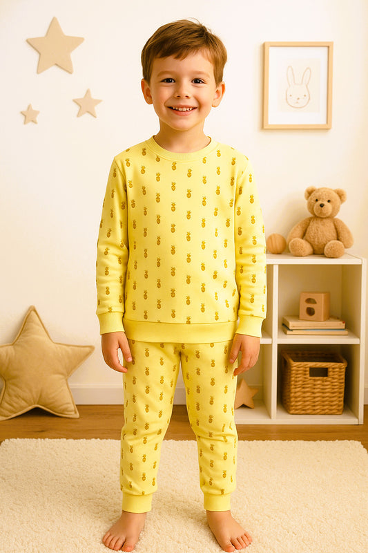Kids’ Loungewear Winter set (Yellow Pineapple)  (3-12 Yrs)