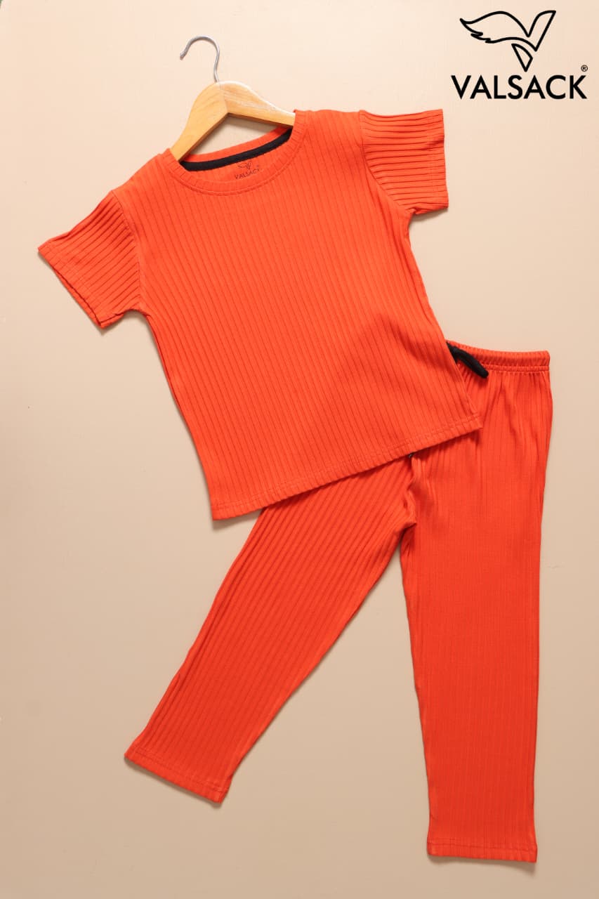 (AC115) - Exclusive Plain Ribbed Airport Co-Ords (Dark Orange)