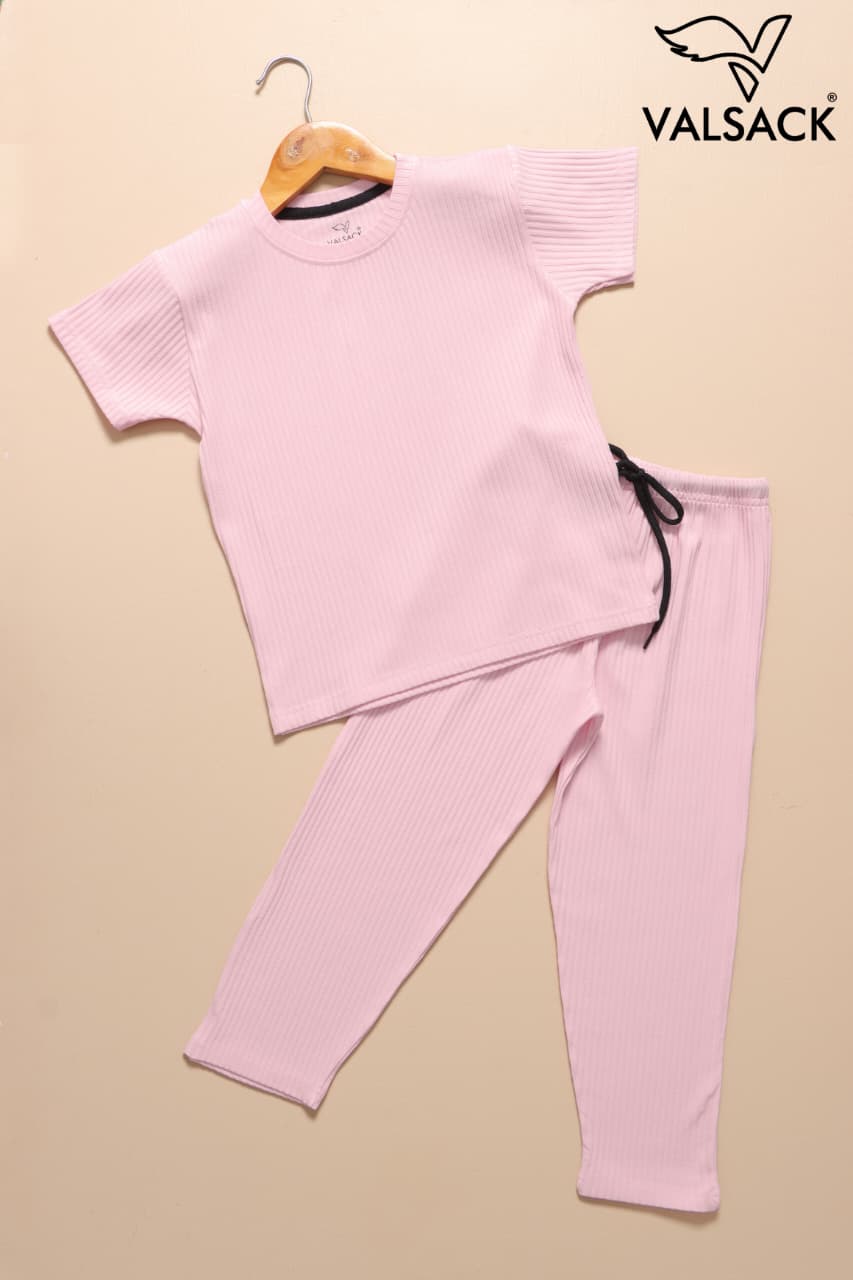 (AC110) - Exclusive Plain Ribbed Airport Co-Ords (Baby Pink)