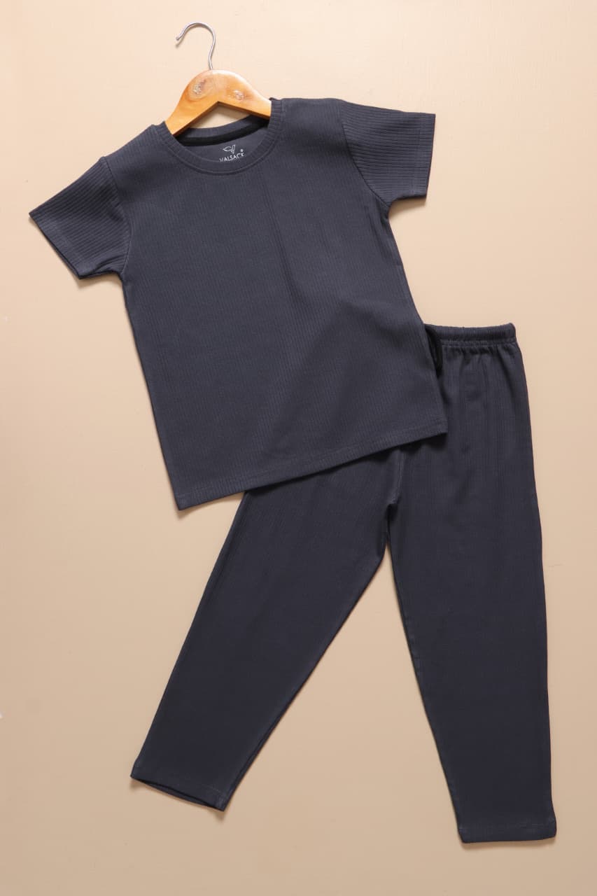(AC113) - Exclusive Plain Ribbed Airport Co-Ords (Dark Grey)