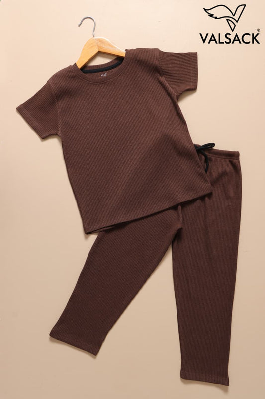 (AC112) - Exclusive Plain Ribbed Airport Co-Ords (Copper Brown)