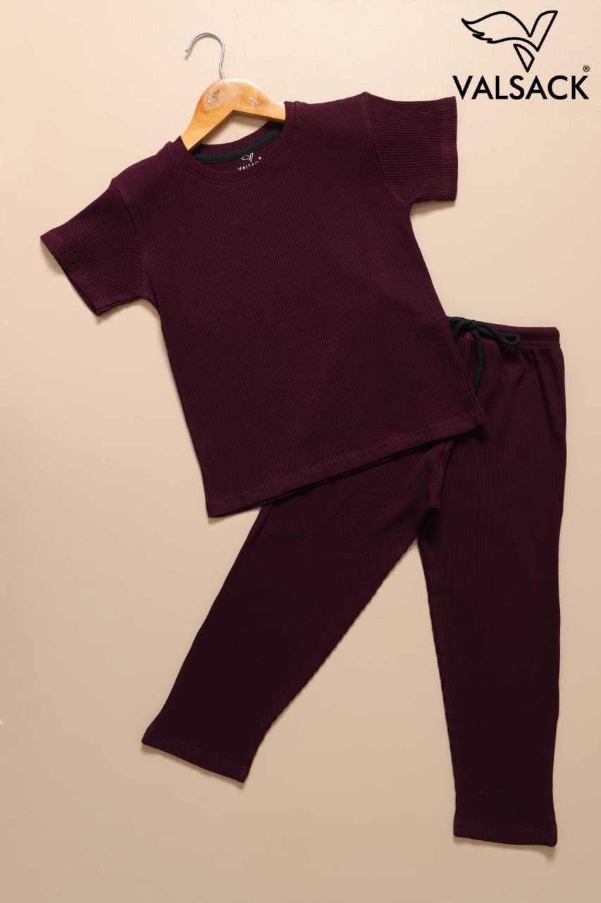 (AC102) - Exclusive Plain Ribbed Airport Co-Ords (Burgundy)