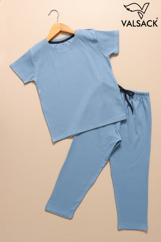 (AC109) - Exclusive Plain Ribbed Airport Co-Ords (Light Blue)