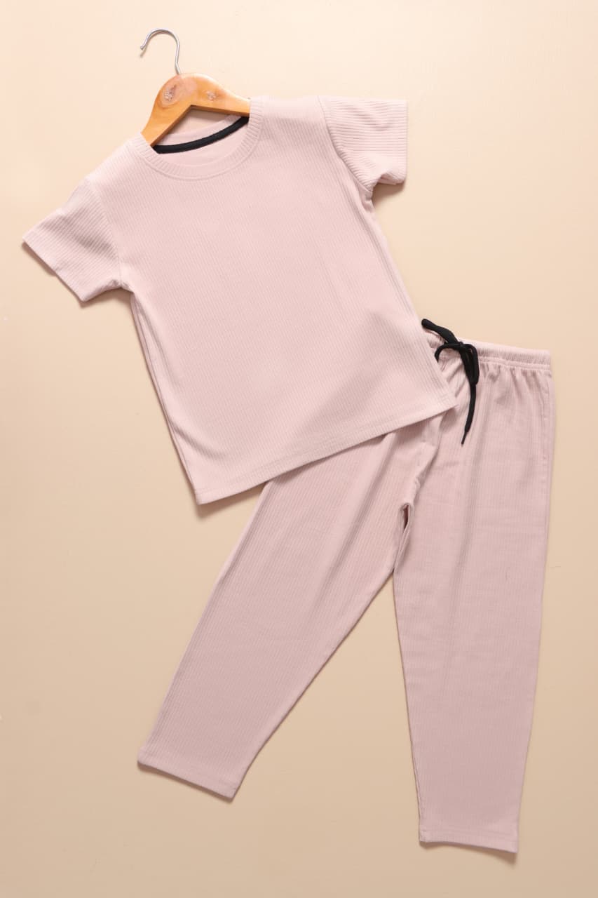 (AC104) - Exclusive Plain Ribbed Airport Co-Ords (Peach )