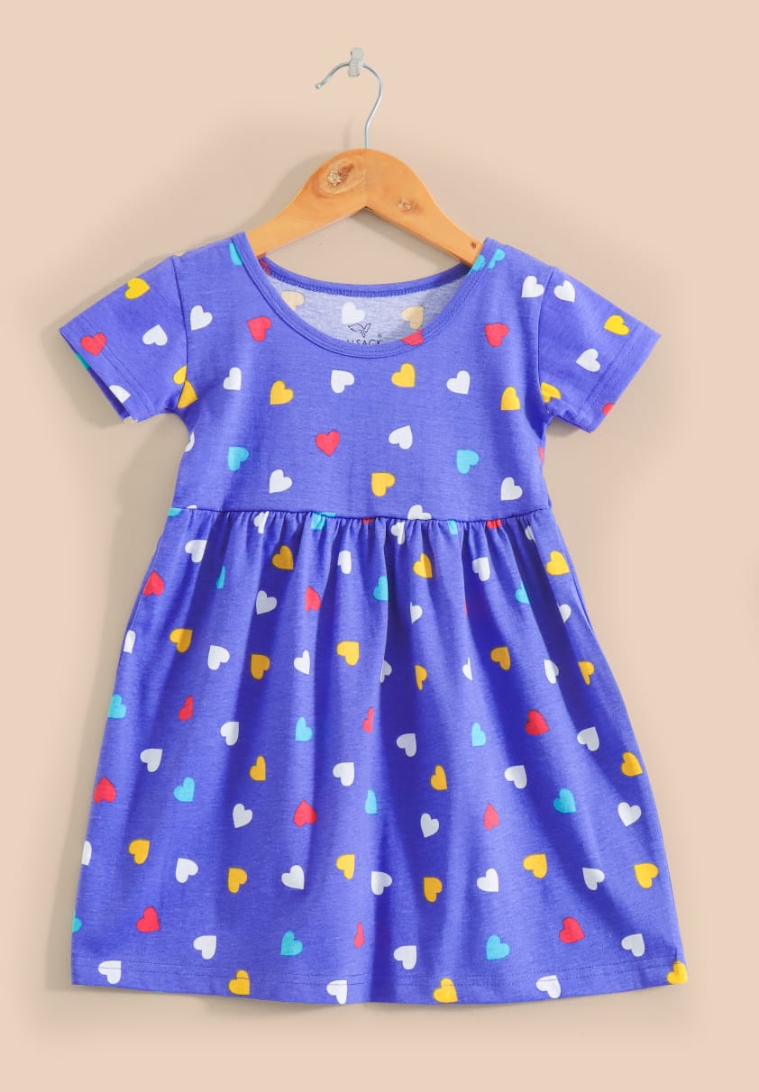 Half Sleeves Cotton Frocks (Blue and Hearts 💞))
