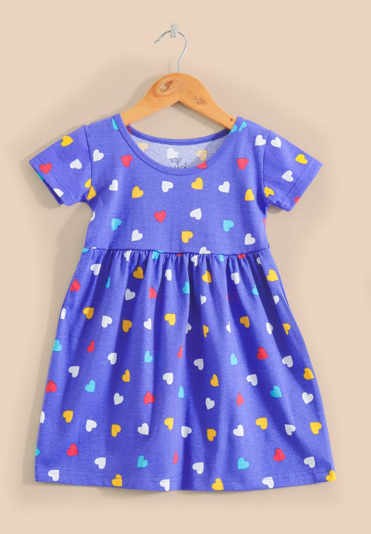 Half Sleeves Cotton Frocks (Blue and Hearts 💞))