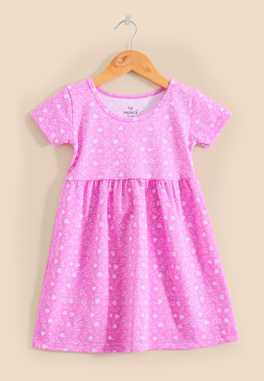 Half Sleeves Cotton Frocks (kutty kutty Pink Hearts)