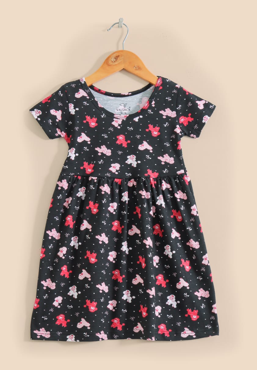 Half Sleeves Cotton Frocks (Black Puppies)