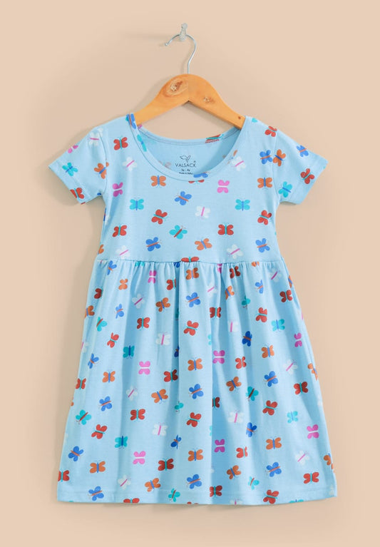 Half Sleeves Cotton Frocks (Blue & Butterflies)
