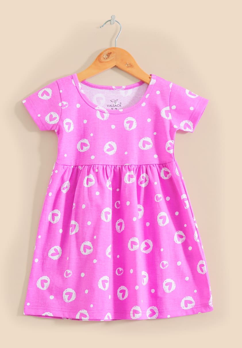 Half Sleeves Cotton Frocks (Pink Hearts 2.0)