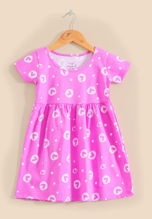 Half Sleeves Cotton Frocks (Pink Hearts 2.0)