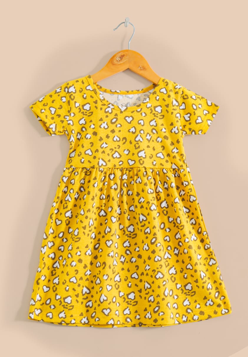Half Sleeves Cotton Frocks (Yellow Hearts)