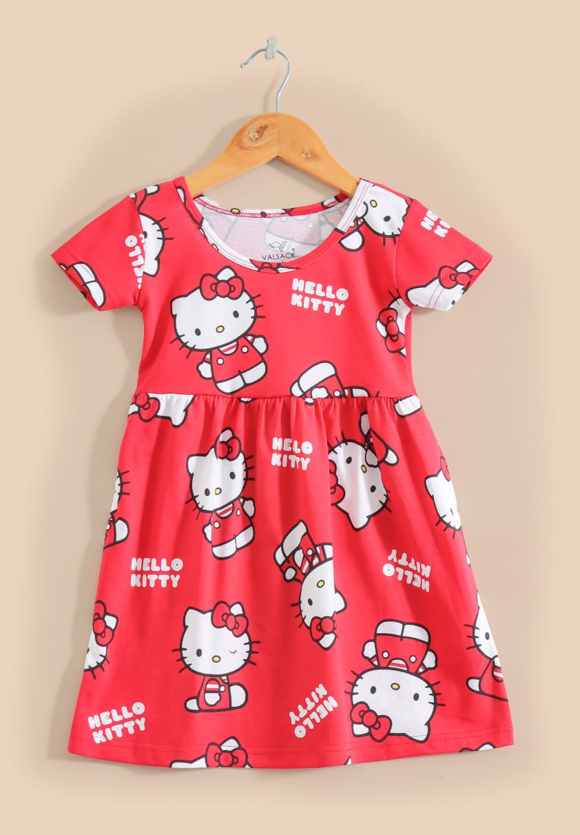 Half Sleeves Cotton Frocks (Cute Hello Kitty )