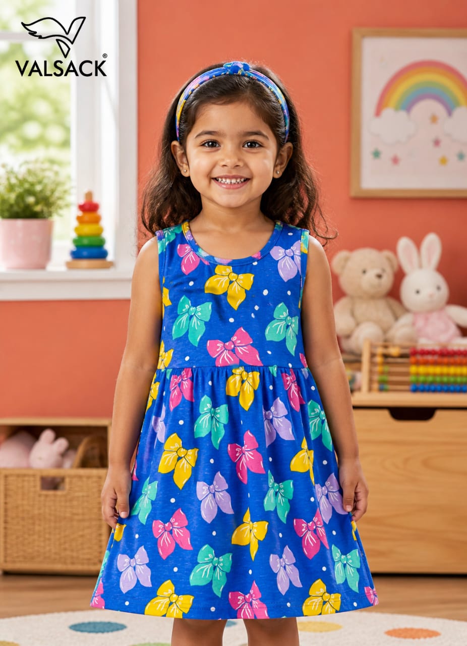 Sleeveless Cotton Frocks ( Blue Bows)