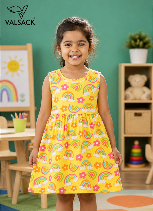 Sleeveless Cotton Frocks ( Yellow Rainbow)