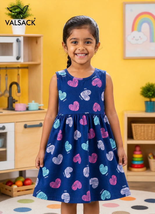 Sleeveless Cotton Frocks ( Navy Heart  Pretty Cute)