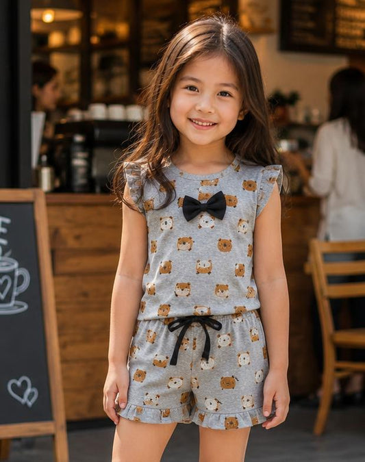 Airport - Premium Ribbed Frill Tops & Shorts Sets (Brown Chicco)