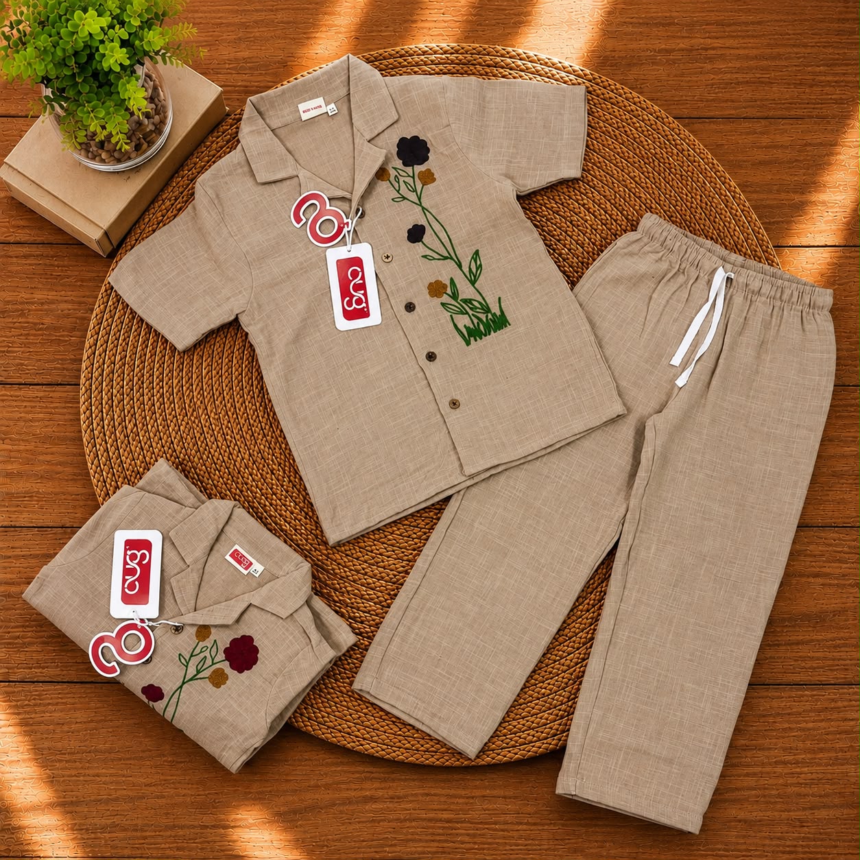 Airport - Kids Muslin Embroidery Co-ord Set – Collar Shirt & Pant (Dark Compound)