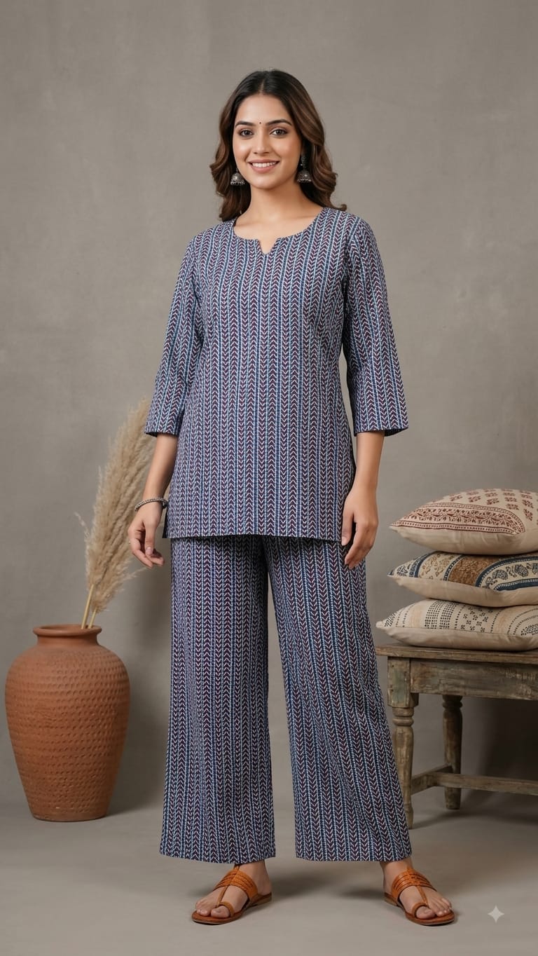 Cambric Cotton Printed Plazzo  Co-ord Sets (2 piece Sets) (Grey & Red Design )