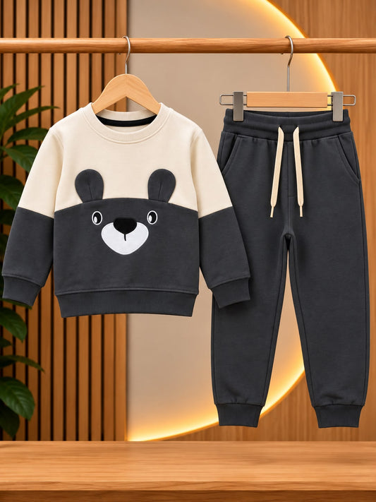 Korean Winter Set for Toddlers & Kids - Grey Cream Teddy