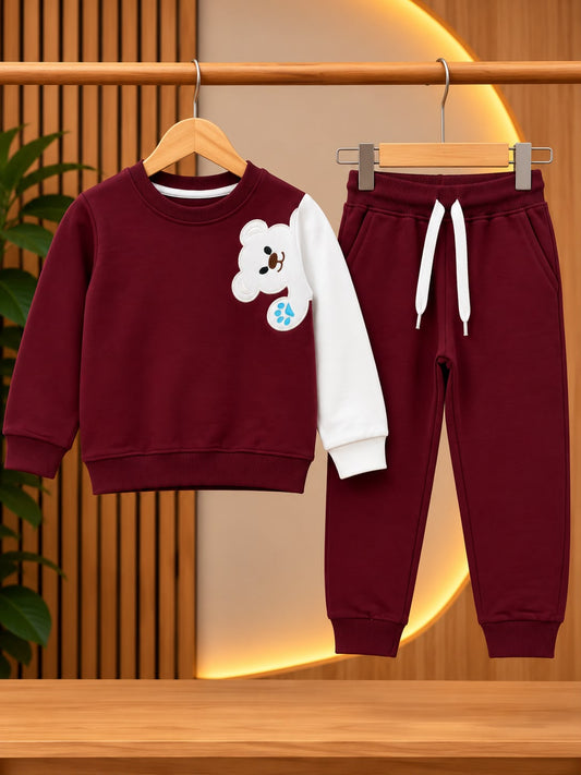 Korean Winter Set for Toddlers & Kids - Maroon White Teddy