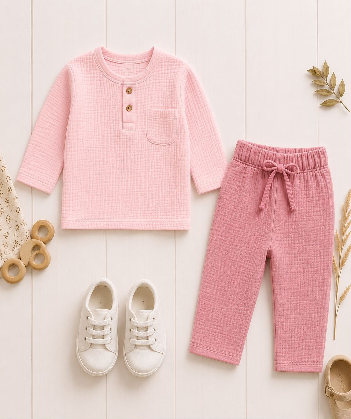Airport - Kids Muslin Double Gauze Full-Pant Set (Dual 🩷)