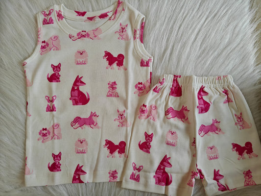 Sleeveless Shorts Sets(Pink Animals)
