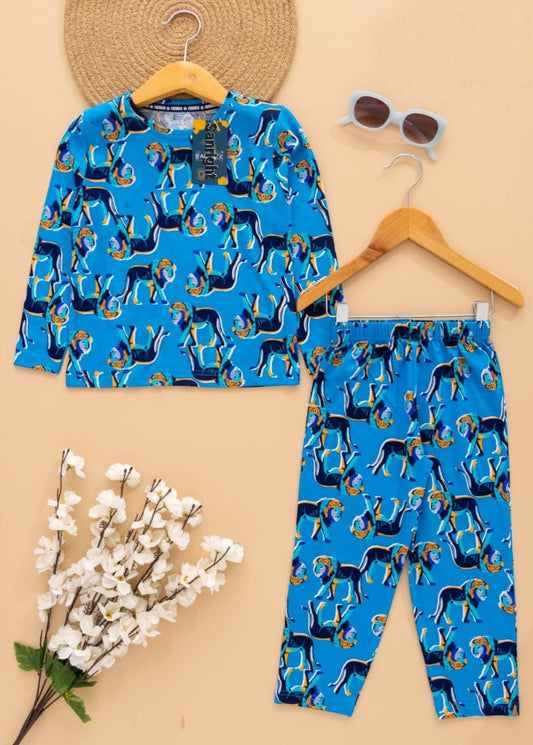 Full Sleeves Pajama Set (Blue Lion)