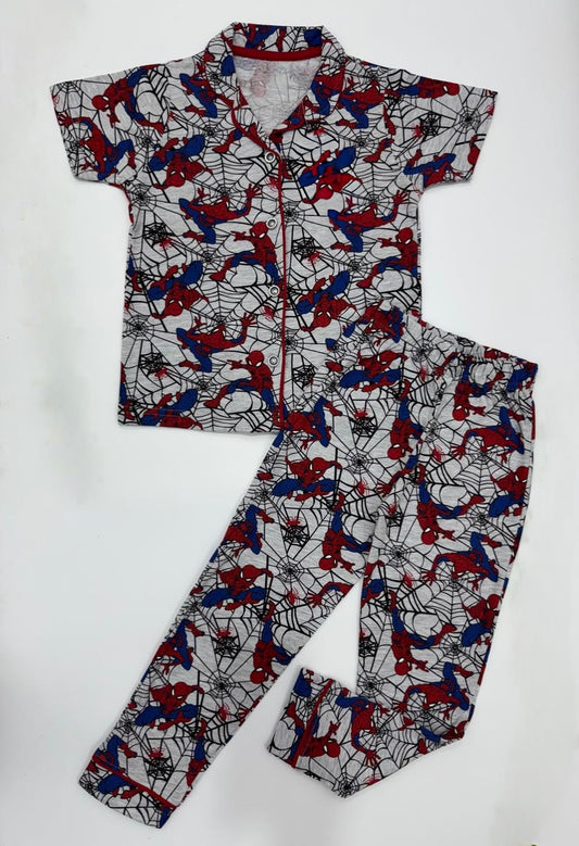 Kid's Collar night Suits (Spiderman web) - sanright